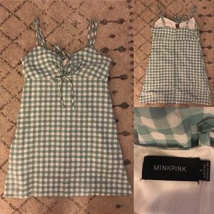 Mink pink sage gingham dress- size S